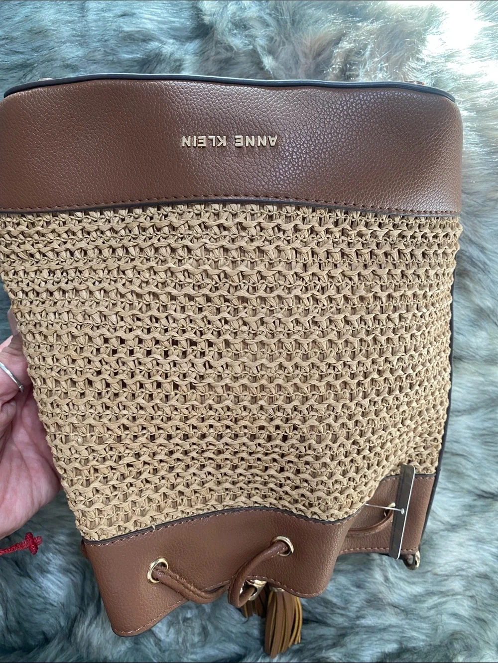 Anne Klein Brown and Tan Woven Bucket Bag